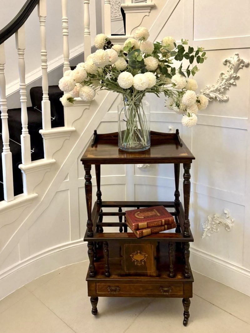 Antique Victorian Quality Rosewood Inlaid Canterbury - Image 3